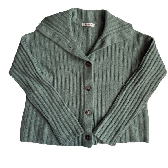 Madewell Oversize-Collar Cardigan Sweater Size XS Wool blend Button Up Green - Picture 1 of 6